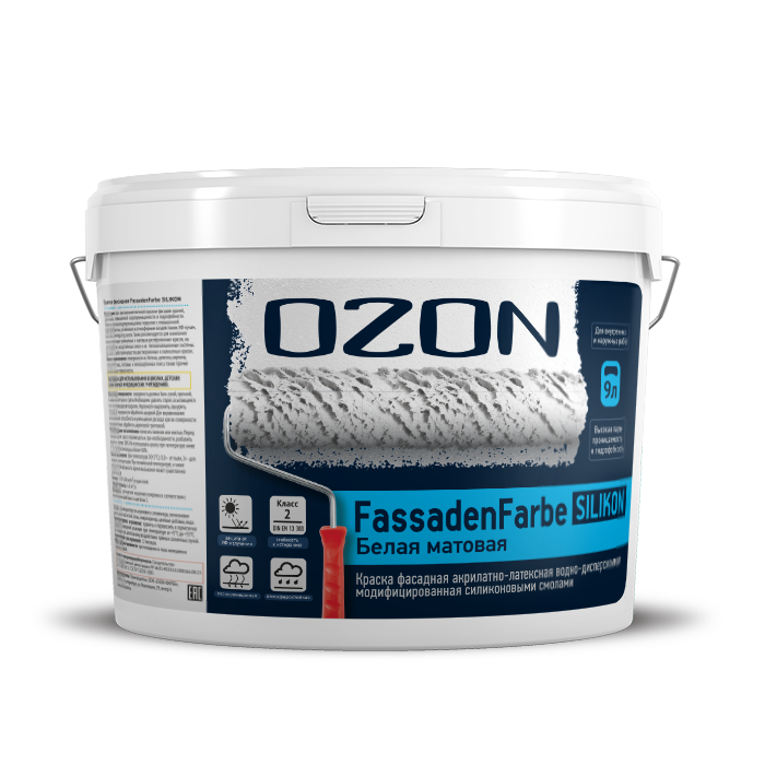 Краска фасадная OZON Fassadenfarbe Silikon ВД-АК-115А(-10)-14 А (белая)  для работ при -10°С